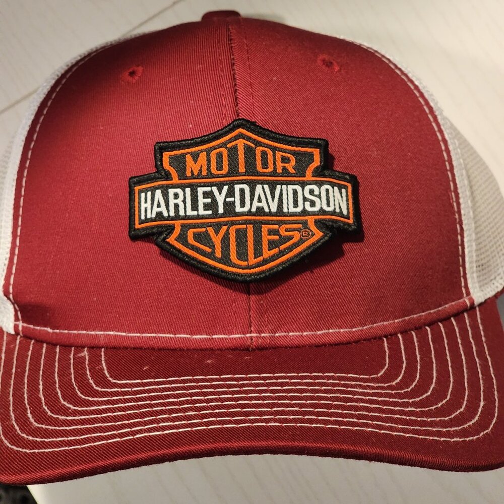Harley-Davidson Patched Cardinal Red/White Mesh Snapback Trucker Hat